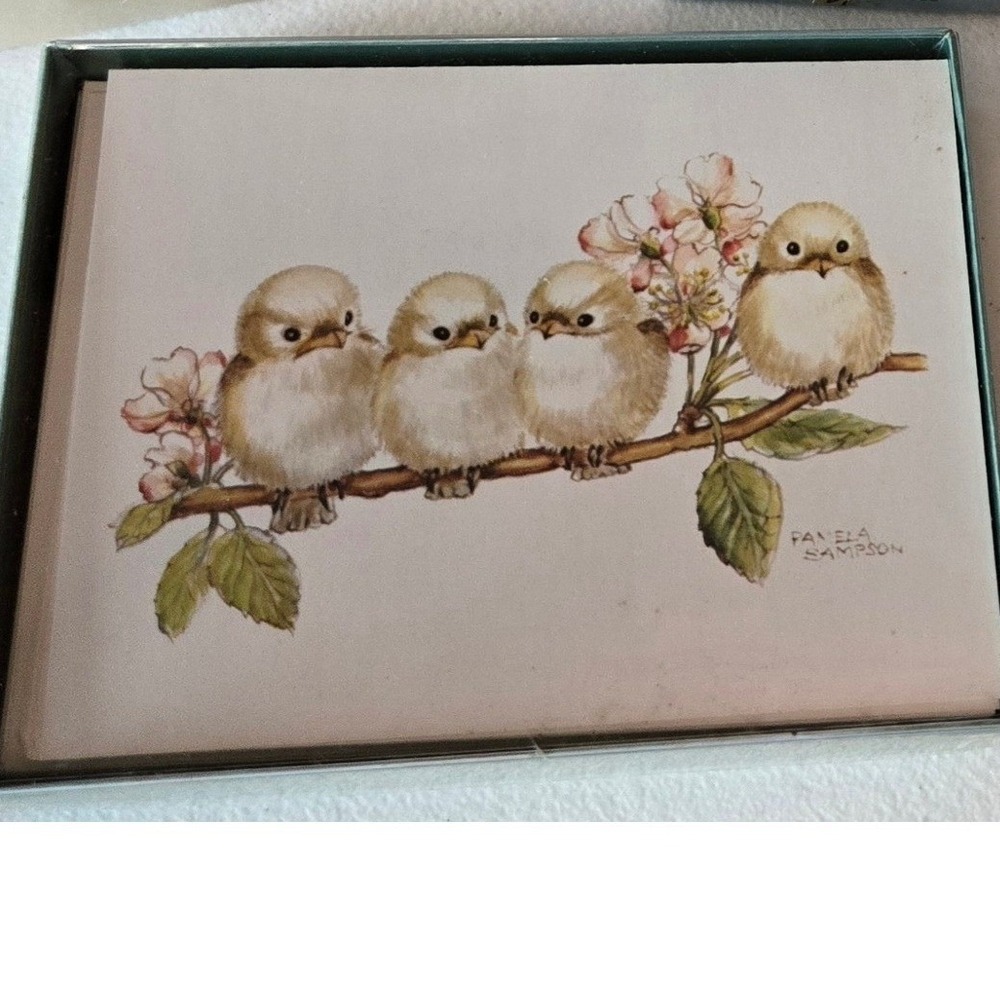 Vintage Marian Heath Pamela Sampson Bird Note Cards Boxed Baby Birds Floral